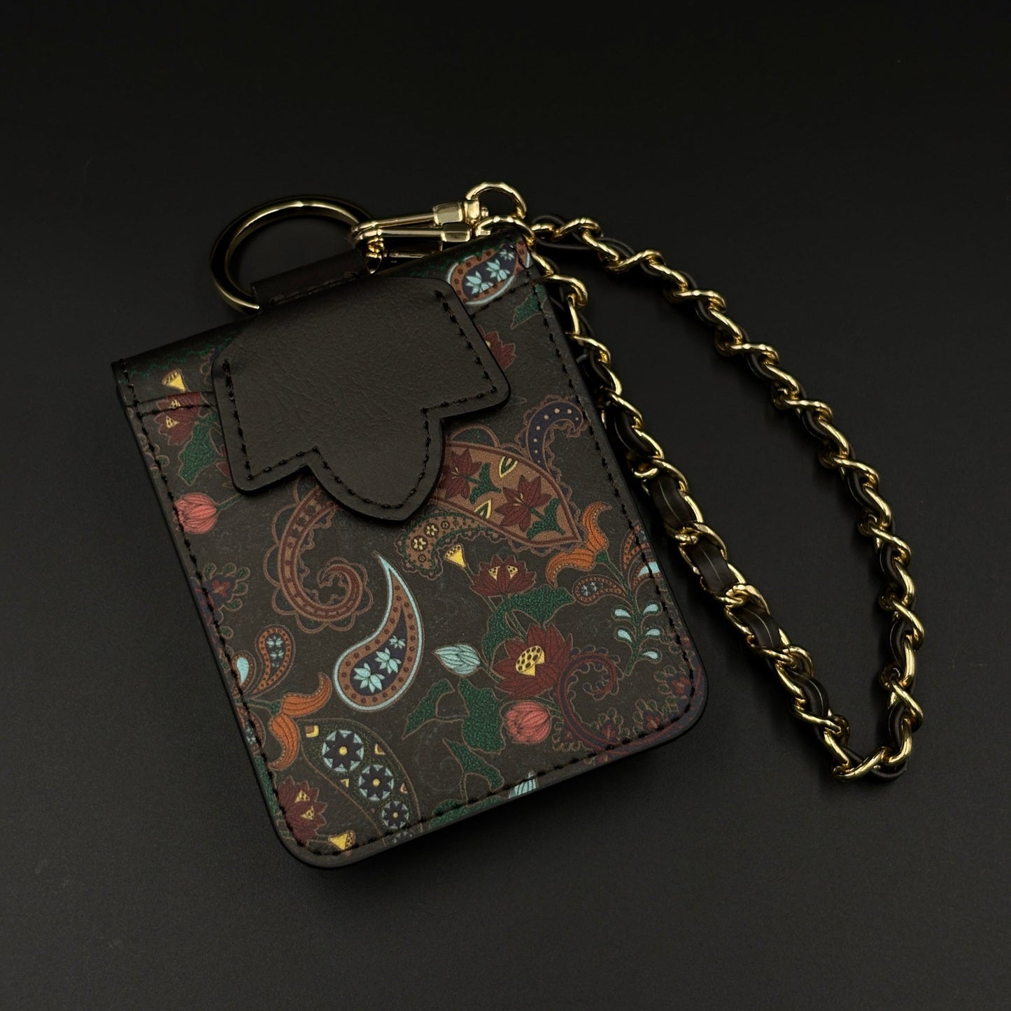 Indian Art Designer Phone Case Cover for Samsung Galaxy Z Flip 6 | Paisley Leather Cover with Chain Strap | Traditional Print