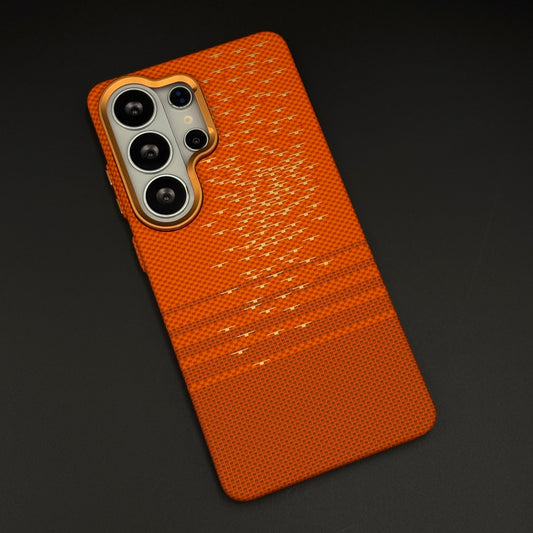 Burnt Sunset Grid Carbon Fiber Hidden MagSafe Case Cover for Samsung Galaxy S26 Ultra