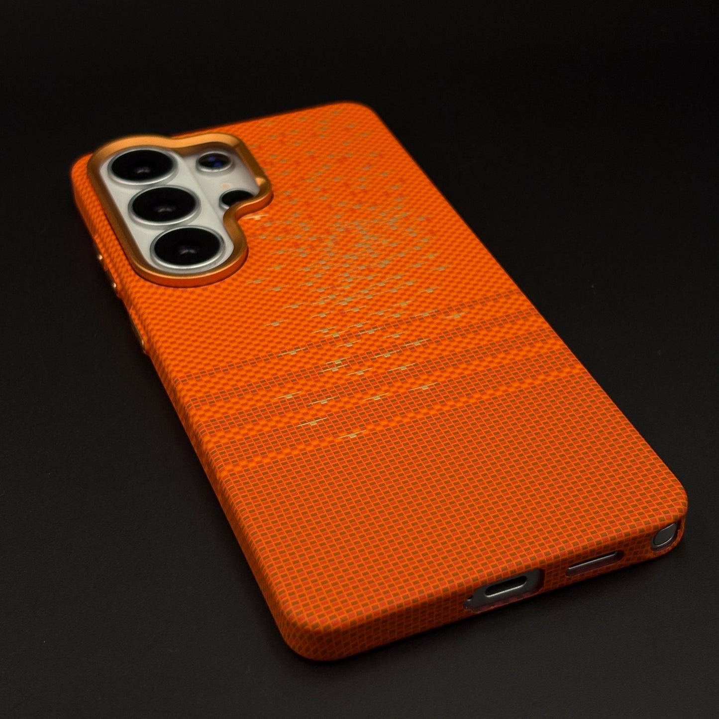 Burnt Sunset Grid Carbon Fiber Hidden MagSafe Case Cover for Samsung Galaxy S26 Ultra