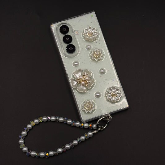 Pearl Daisy Glitter Case with Beaded Strap for Samsung Galaxy Z Fold 7