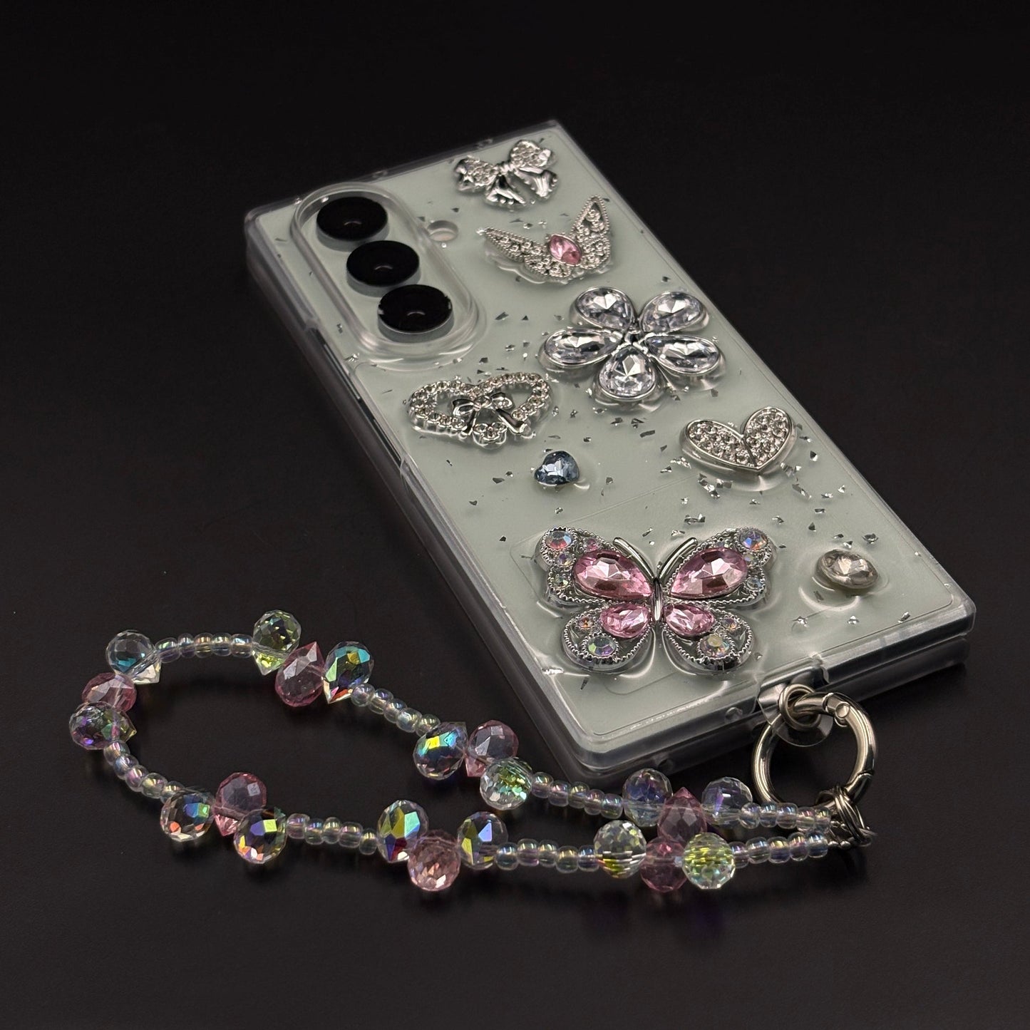 Crystal Butterfly Bloom Charm Case with Beaded Strap for Samsung Galaxy Z Fold 7