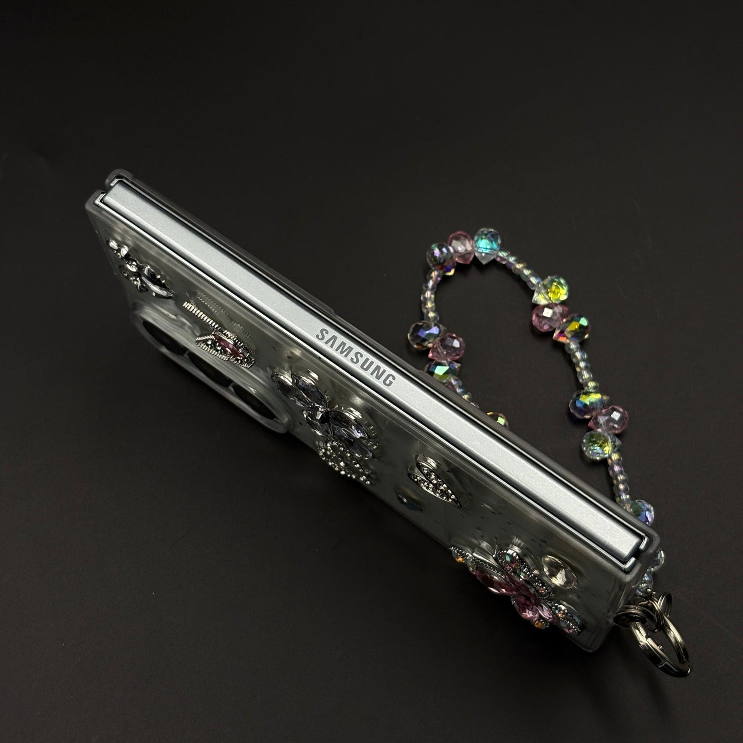 Crystal Butterfly Bloom Charm Case with Beaded Strap for Samsung Galaxy Z Fold 7