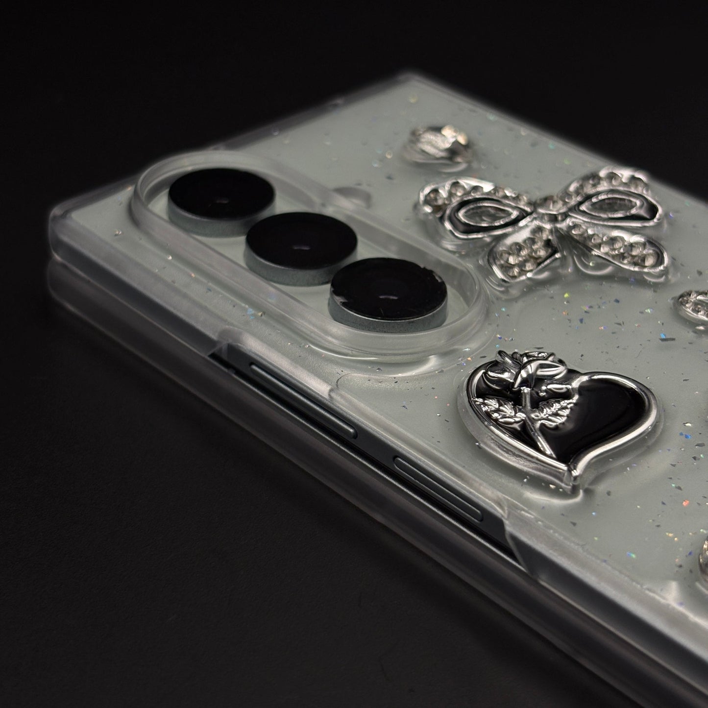 Silver Rhinestone Bow Charm Case with Beaded Strap for Samsung Galaxy Z Fold 7