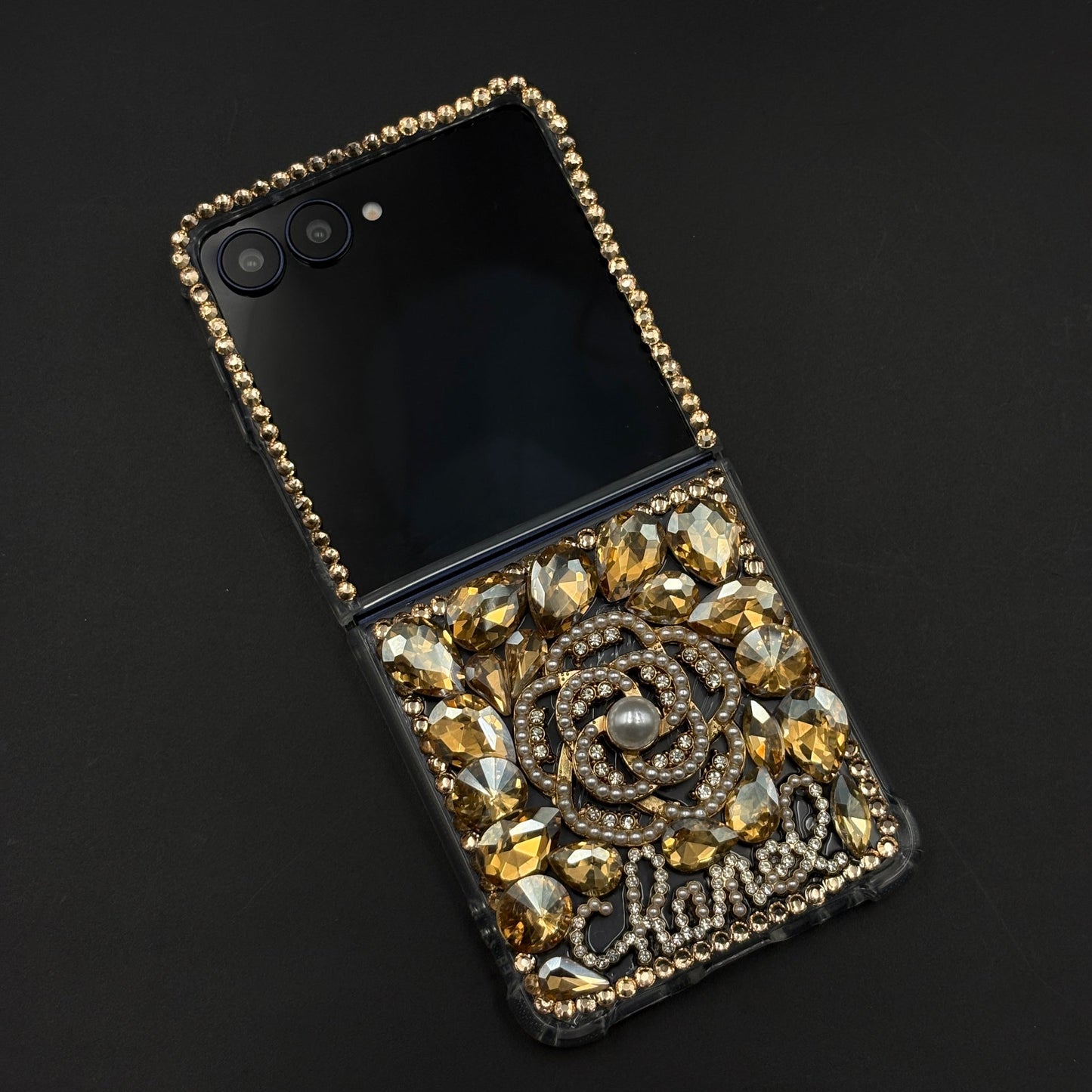 Golden Bloom Rhinestone Luxe Case for Samsung Galaxy Z Flip 7