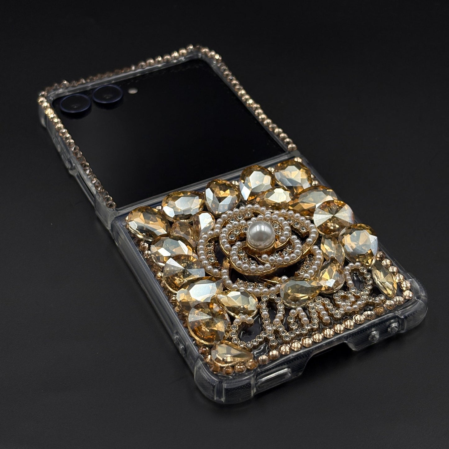 Golden Bloom Rhinestone Luxe Case for Samsung Galaxy Z Flip 7