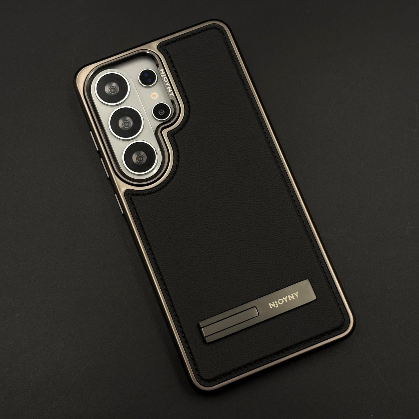 Stitch Leather Metal Kickstand Case Cover with Matte Chrome Finish for Samsung Galaxy S26 Ultra