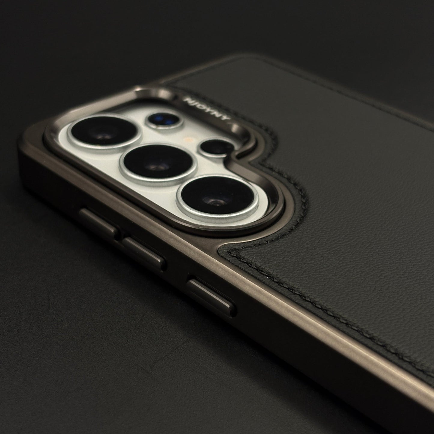 Stitch Leather Metal Kickstand Case Cover with Matte Chrome Finish for Samsung Galaxy S26 Ultra
