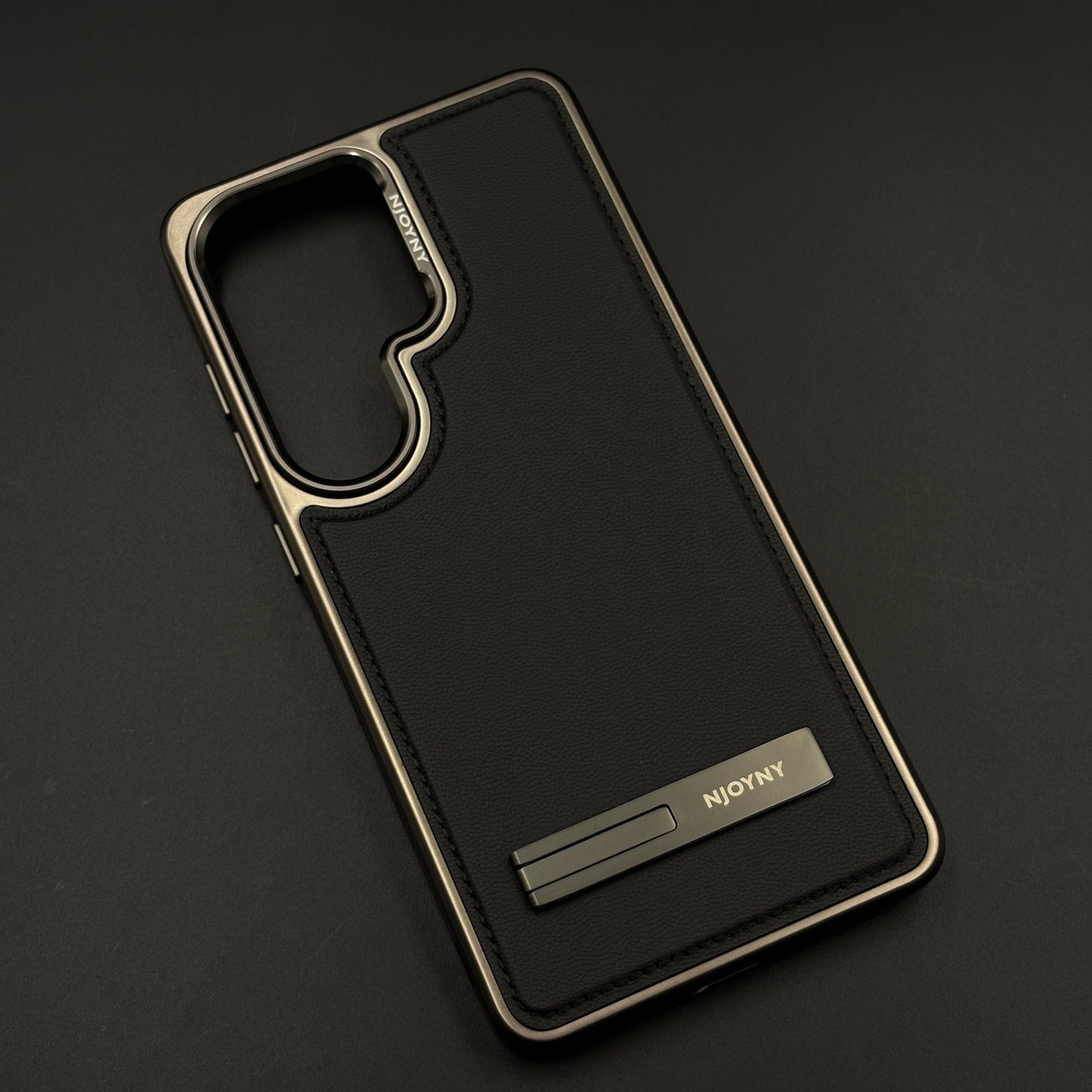 Stitch Leather Metal Kickstand Case Cover with Matte Chrome Finish for Samsung Galaxy S26 Ultra