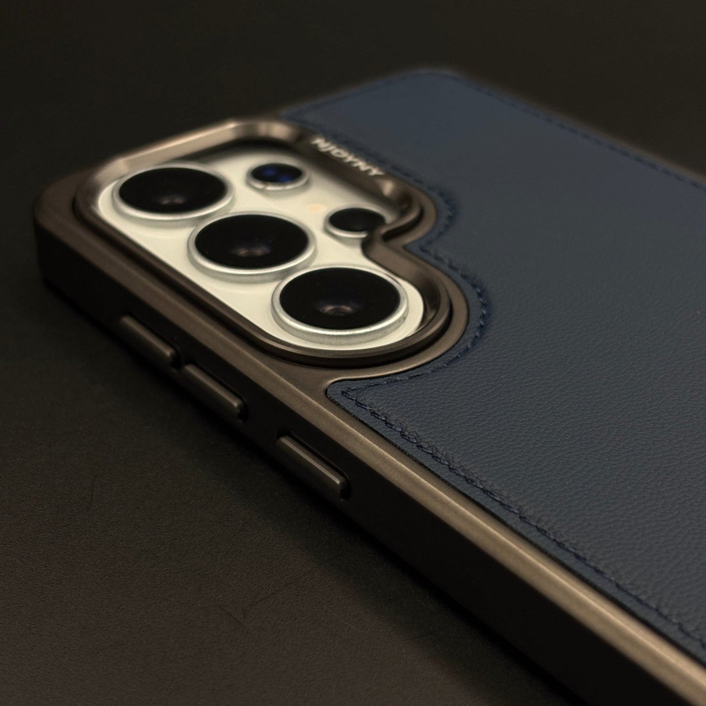 Stitch Leather Metal Kickstand Case Cover with Matte Chrome Finish for Samsung Galaxy S26 Ultra