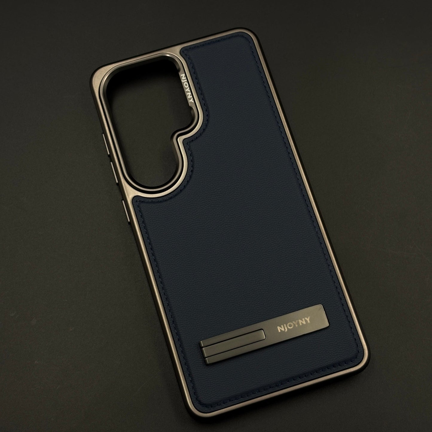 Stitch Leather Metal Kickstand Case Cover with Matte Chrome Finish for Samsung Galaxy S26 Ultra