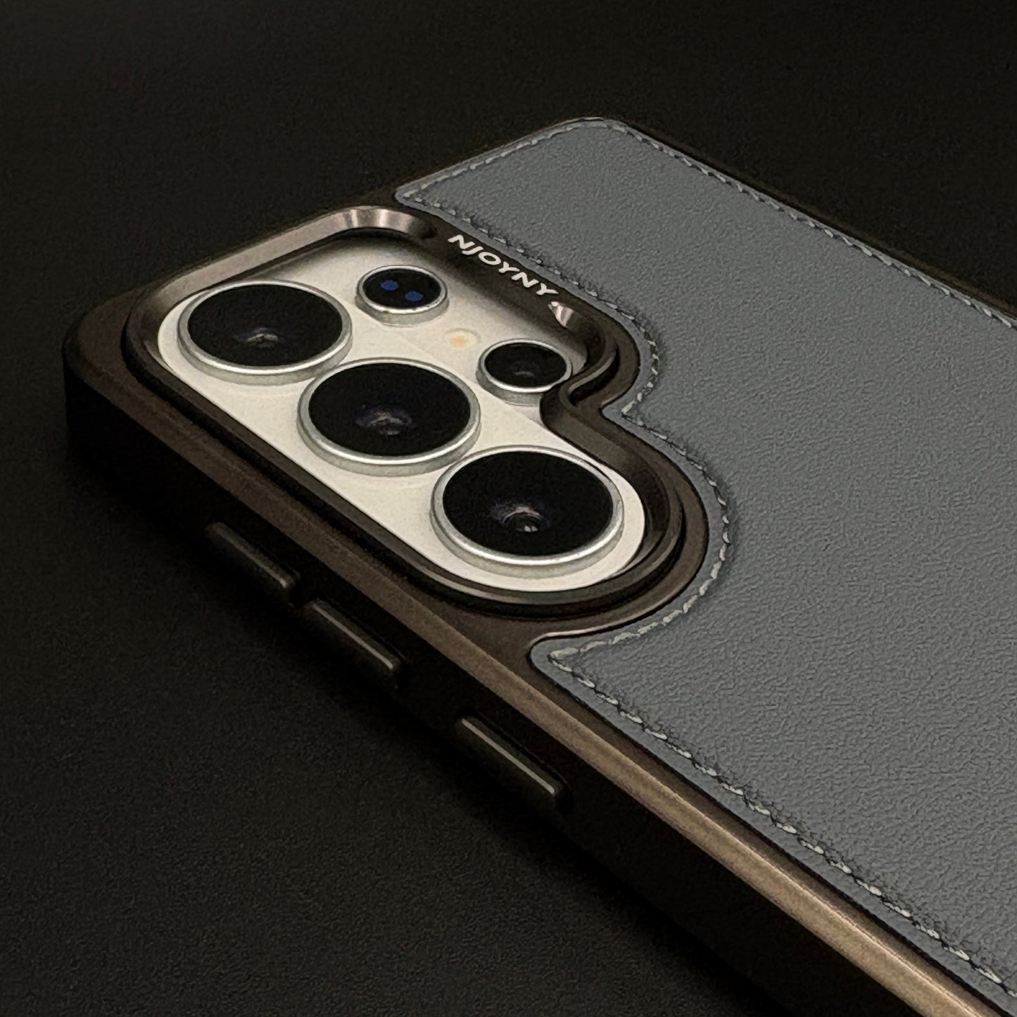 Stitch Leather Metal Kickstand Case Cover with Matte Chrome Finish for Samsung Galaxy S26 Ultra