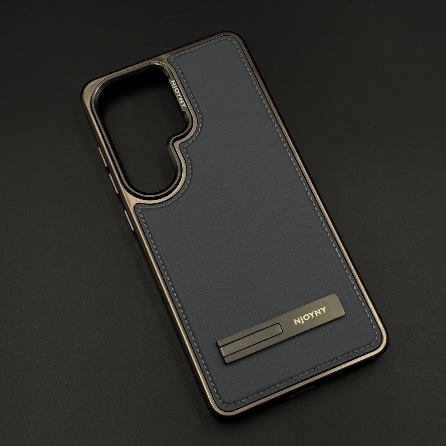 Stitch Leather Metal Kickstand Case Cover with Matte Chrome Finish for Samsung Galaxy S26 Ultra