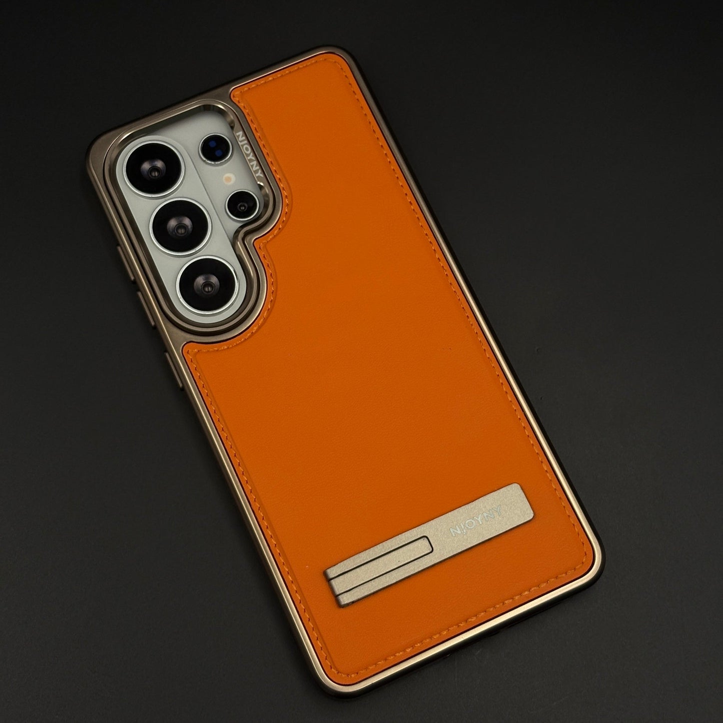 Stitch Leather Metal Kickstand Case Cover with Matte Chrome Finish for Samsung Galaxy S26 Ultra