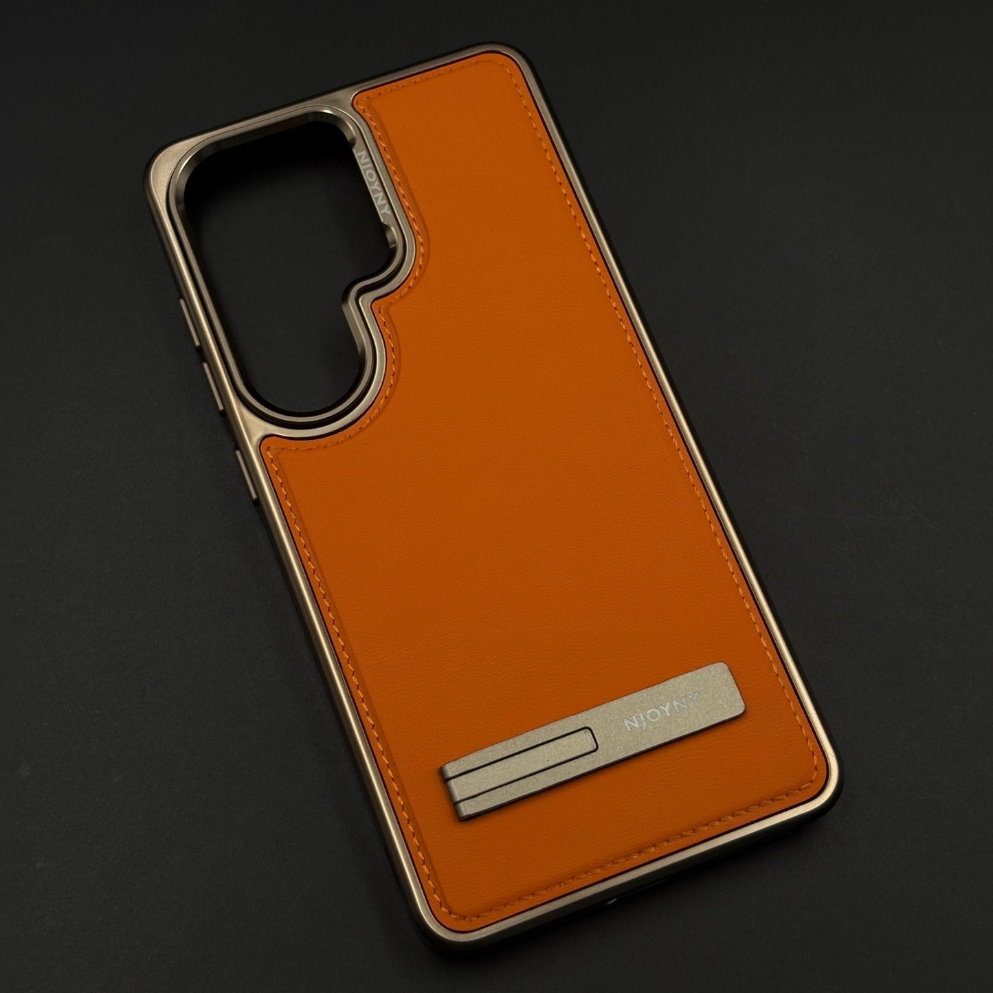 Stitch Leather Metal Kickstand Case Cover with Matte Chrome Finish for Samsung Galaxy S26 Ultra