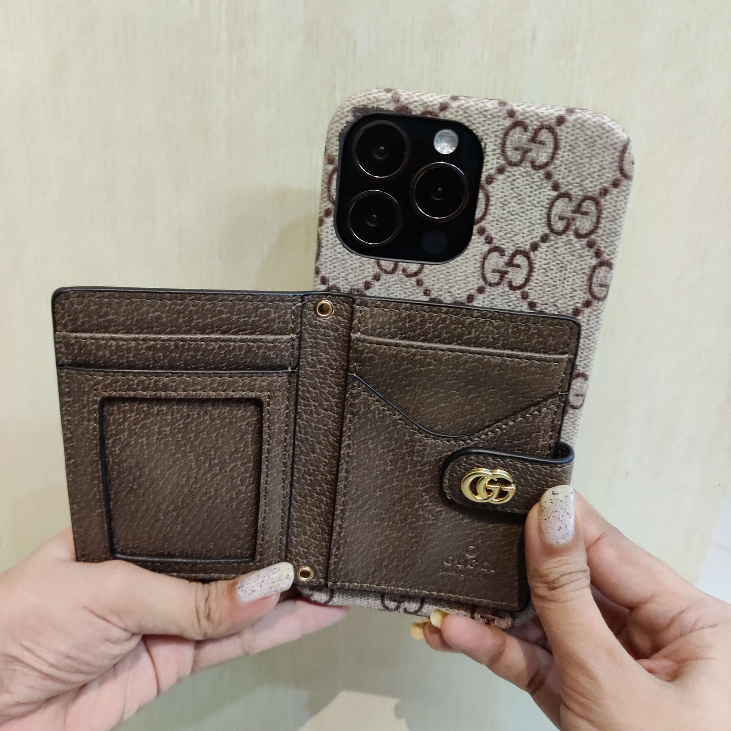 Premium Branded iPhone Wallet Mobile Case Cover - GG Brand with Wallet