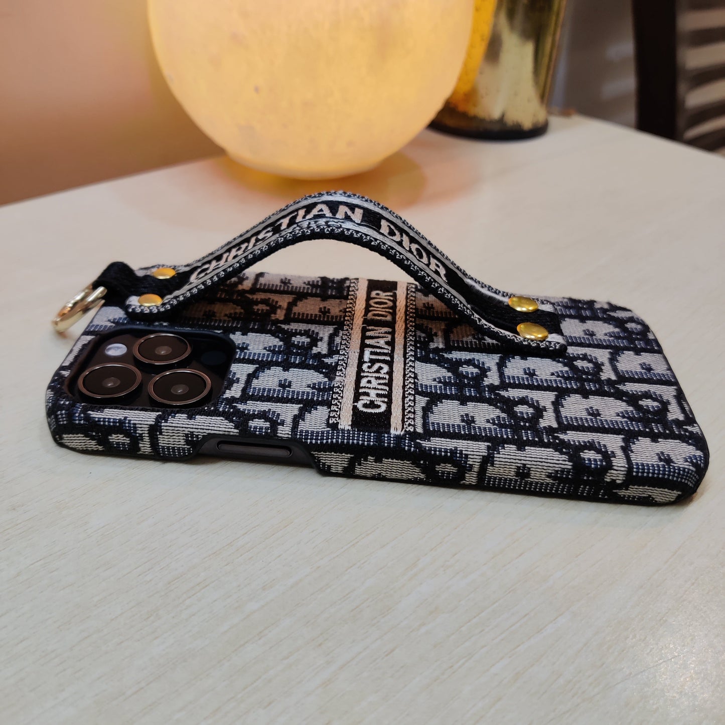 iPhone Luxury Brand CD Belt Vertical Horizontal Pattern Cover Case Blue