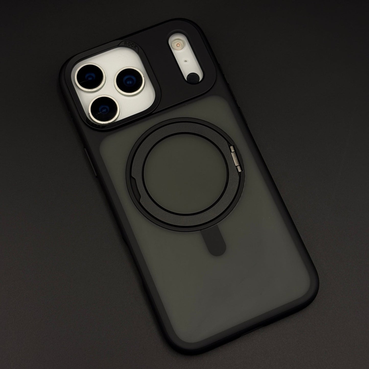 Smoky Metal Stand MagSafe Side Silicone Mobile Case Cover for iPhone 17 Series