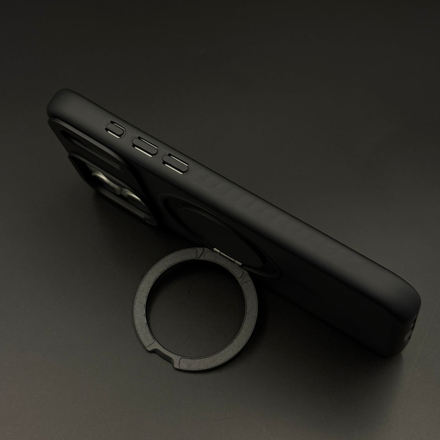 Smoky Metal Stand MagSafe Side Silicone Mobile Case Cover for iPhone 17 Series