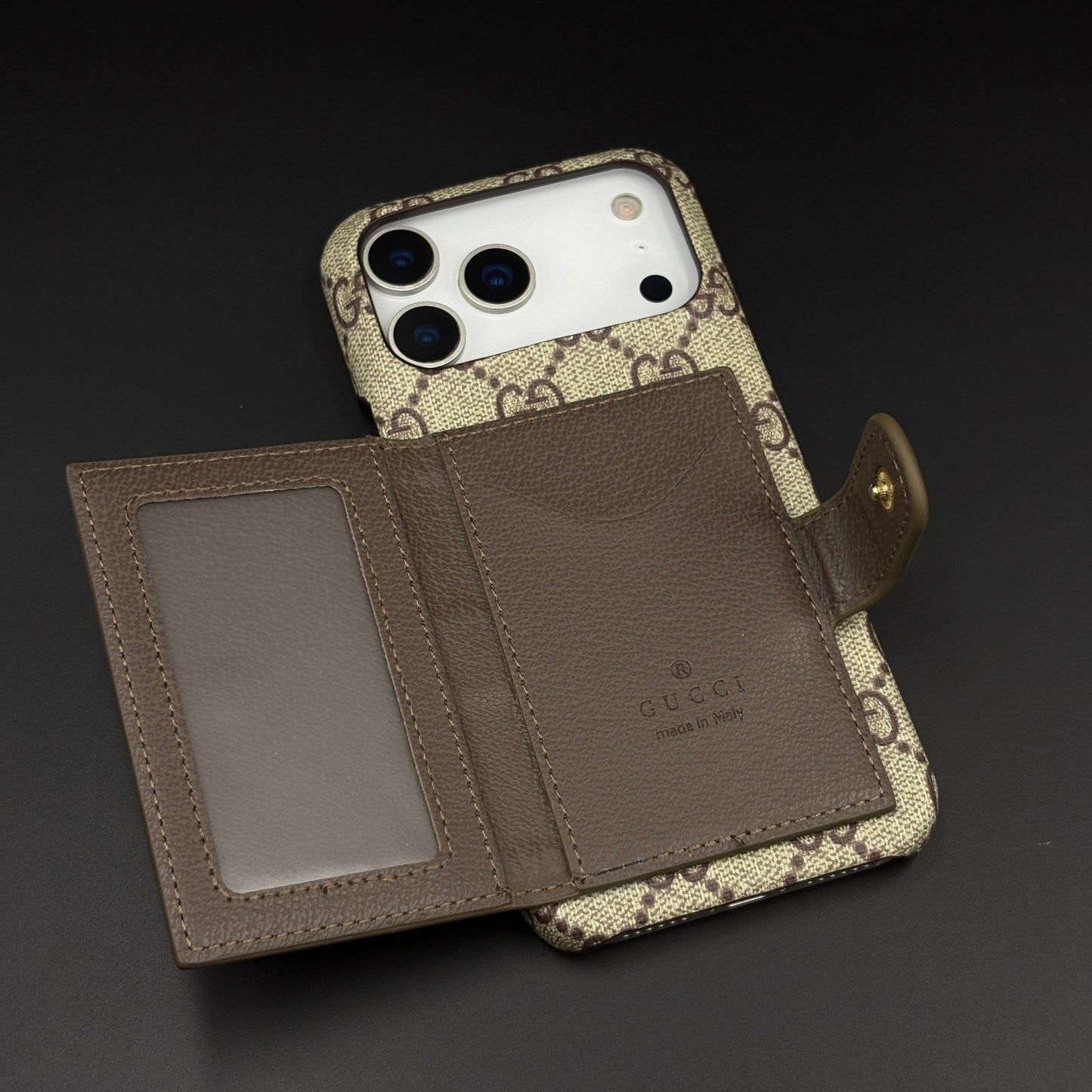 GG Monogram Cardholder Branded Mobile Case Cover for iPhone 17 Series | Slim Wallet | Fine PU Leather