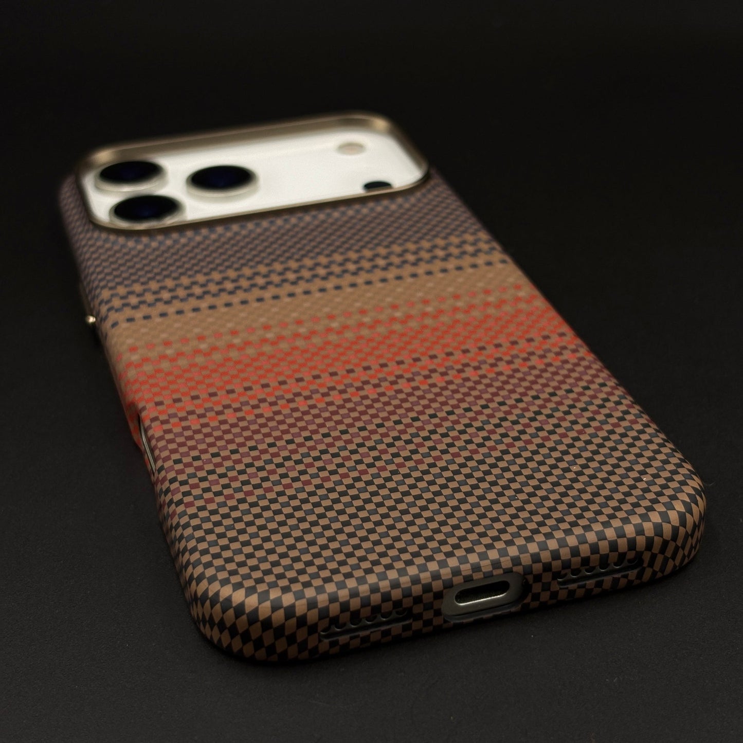 Carbon Texture Sunset Stripe Mobile Case Cover for iPhone 17 Series | Rare Aramid Texture Finish | Real Carbon Fibre Feel | Hidden MagSafe