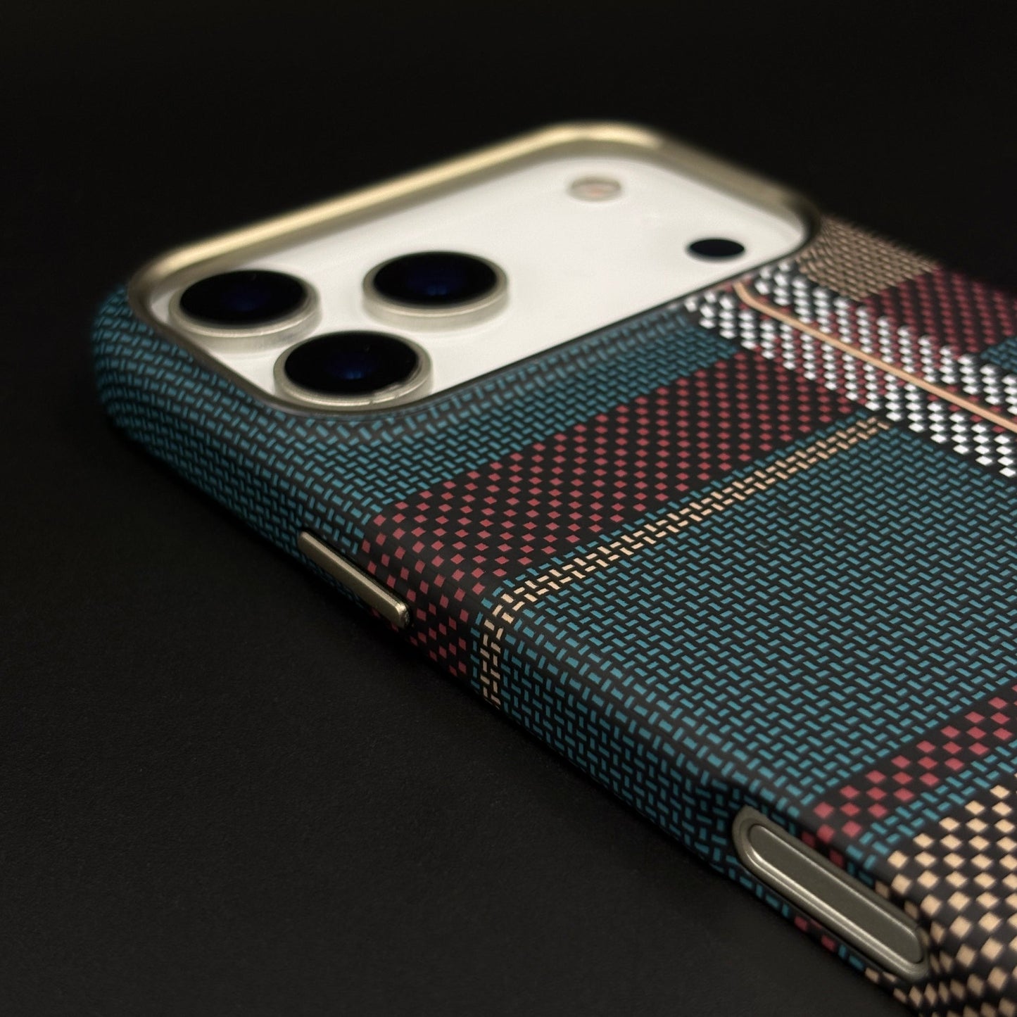 Minimalist Plaid Red Green Mobile Case Cover for iPhone 17 Series | Rare Aramid Texture Finish | Real Carbon Fibre Feel | Hidden MagSafe