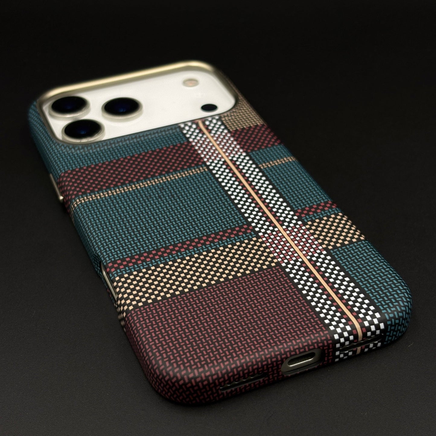 Minimalist Plaid Red Green Mobile Case Cover for iPhone 17 Series | Rare Aramid Texture Finish | Real Carbon Fibre Feel | Hidden MagSafe