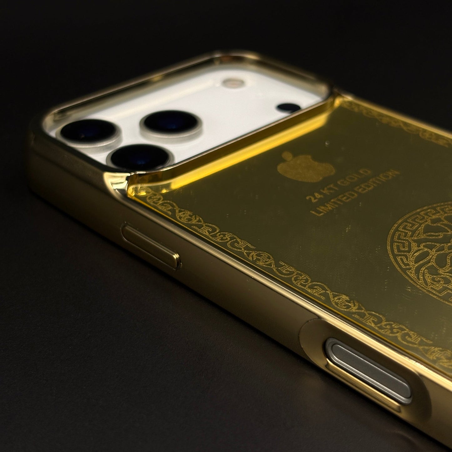 Handcrafted 24K Gold Plated Branded VS Logo Mobile Case Cover for iPhone 17 Series | Reflective Gold Finish