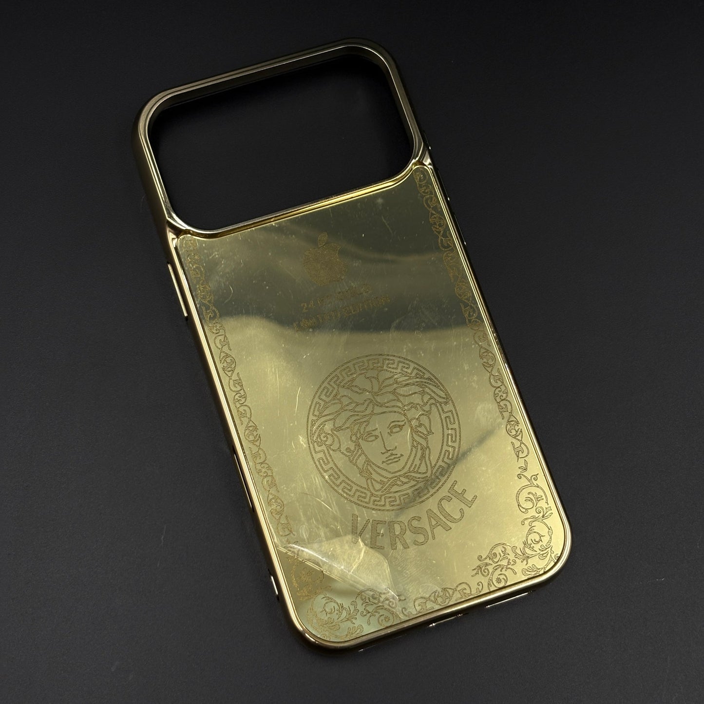 Handcrafted 24K Gold Plated Branded VS Logo Mobile Case Cover for iPhone 17 Series | Reflective Gold Finish