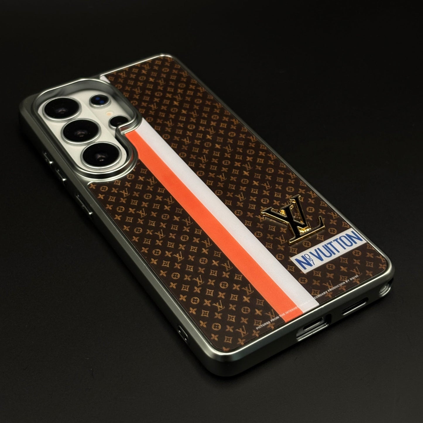 Luxury Fashion Stripe Monogram Metal Style Frame Case Cover for Samsung Galaxy S26 Ultra