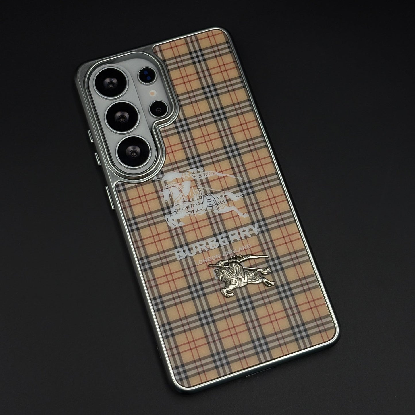 BBRY Check Plaid Metal Style Frame Case for Samsung Galaxy S26 Ultra