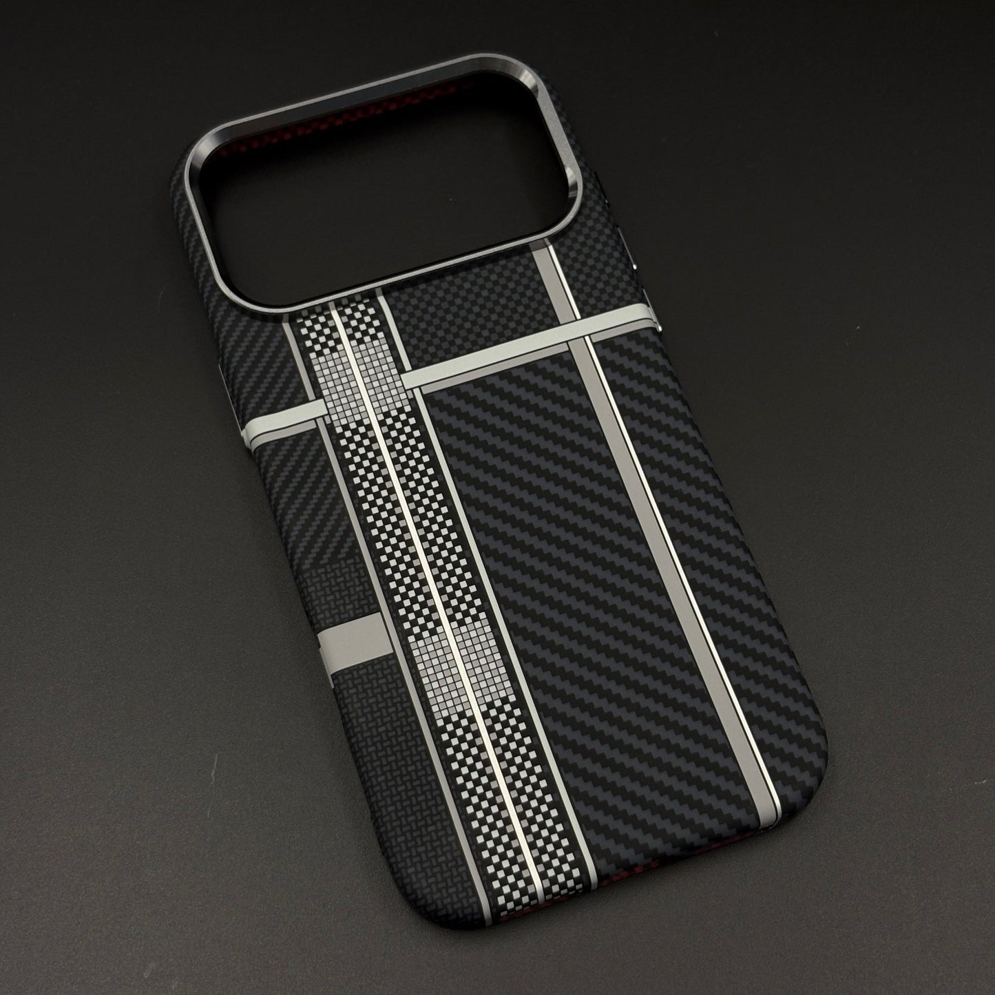 Striped White Slim Mobile Case Cover for iPhone 17 Series | Rare Aramid Texture Finish | Real Carbon Fibre Feel | Hidden MagSafe