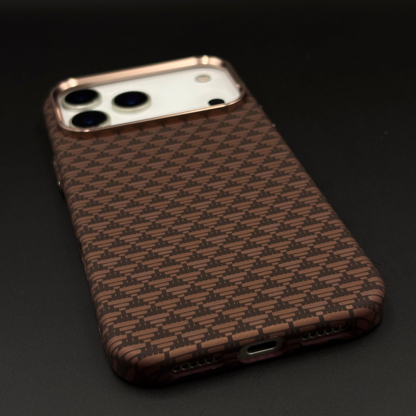 Brown Geometric Slim Mobile Case Cover for iPhone 17 Series | Rare Aramid Texture Finish | Real Carbon Fibre Feel | Hidden MagSafe