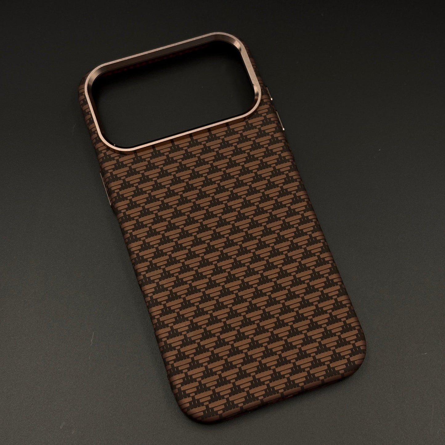 Brown Geometric Slim Mobile Case Cover for iPhone 17 Series | Rare Aramid Texture Finish | Real Carbon Fibre Feel | Hidden MagSafe