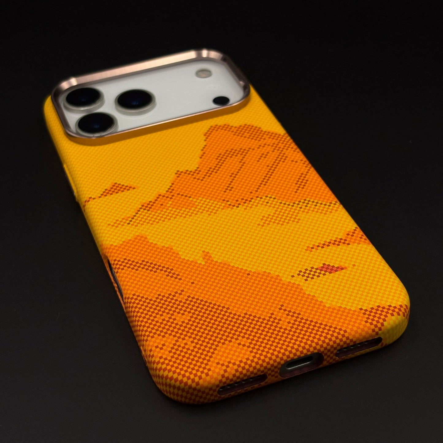 Desert Sunset Orange Aramid Phone Case Cover for iPhone 17 Series | Carbon Fibre Texture | Hidden MagSafe