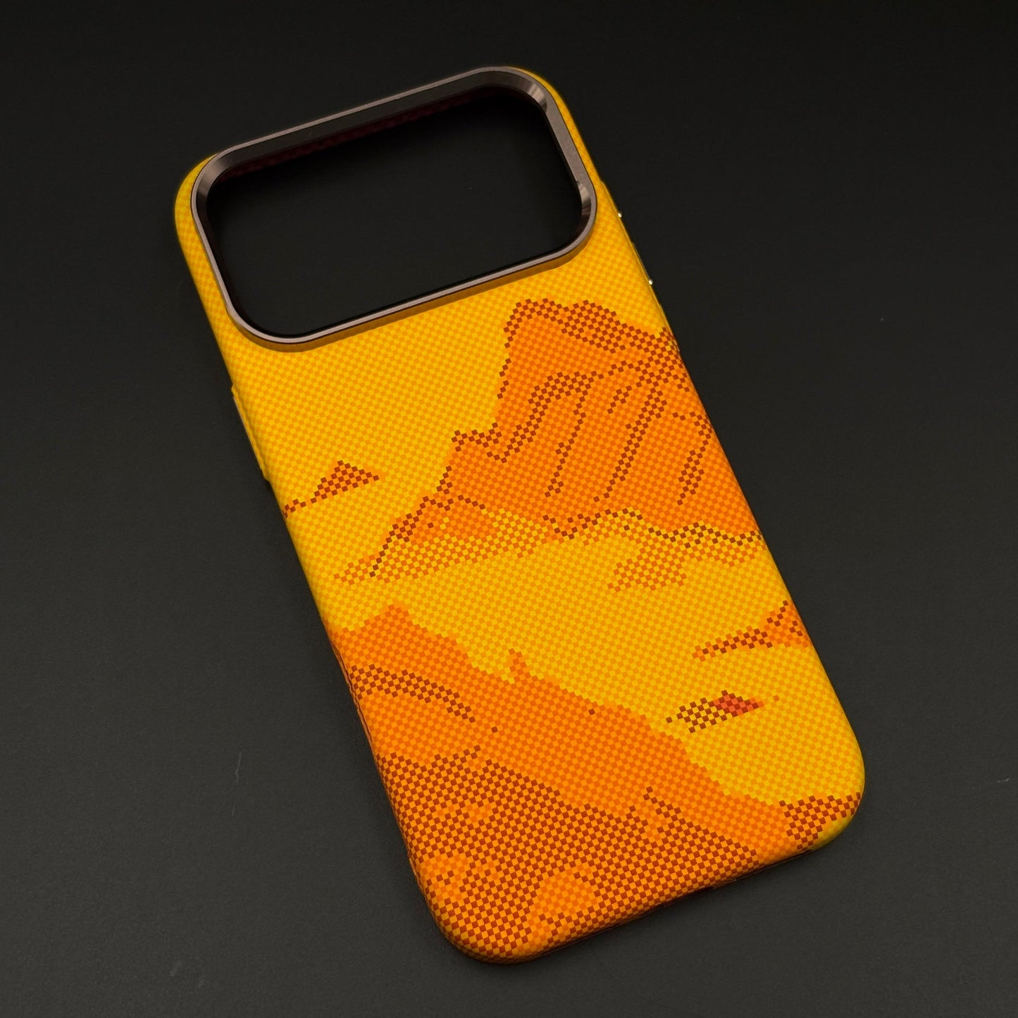Desert Sunset Orange Aramid Phone Case Cover for iPhone 17 Series | Carbon Fibre Texture | Hidden MagSafe
