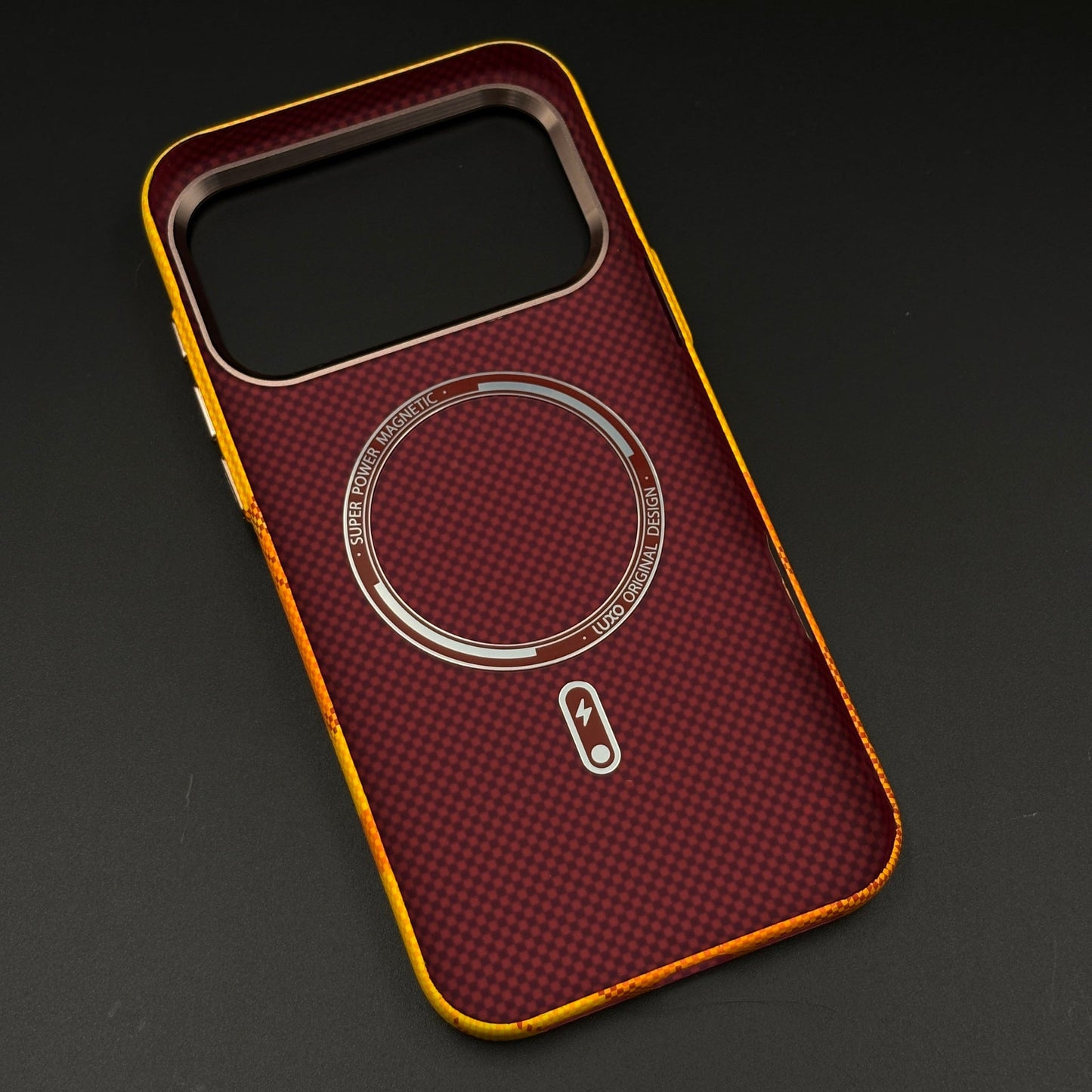 Desert Sunset Orange Aramid Phone Case Cover for iPhone 17 Series | Carbon Fibre Texture | Hidden MagSafe