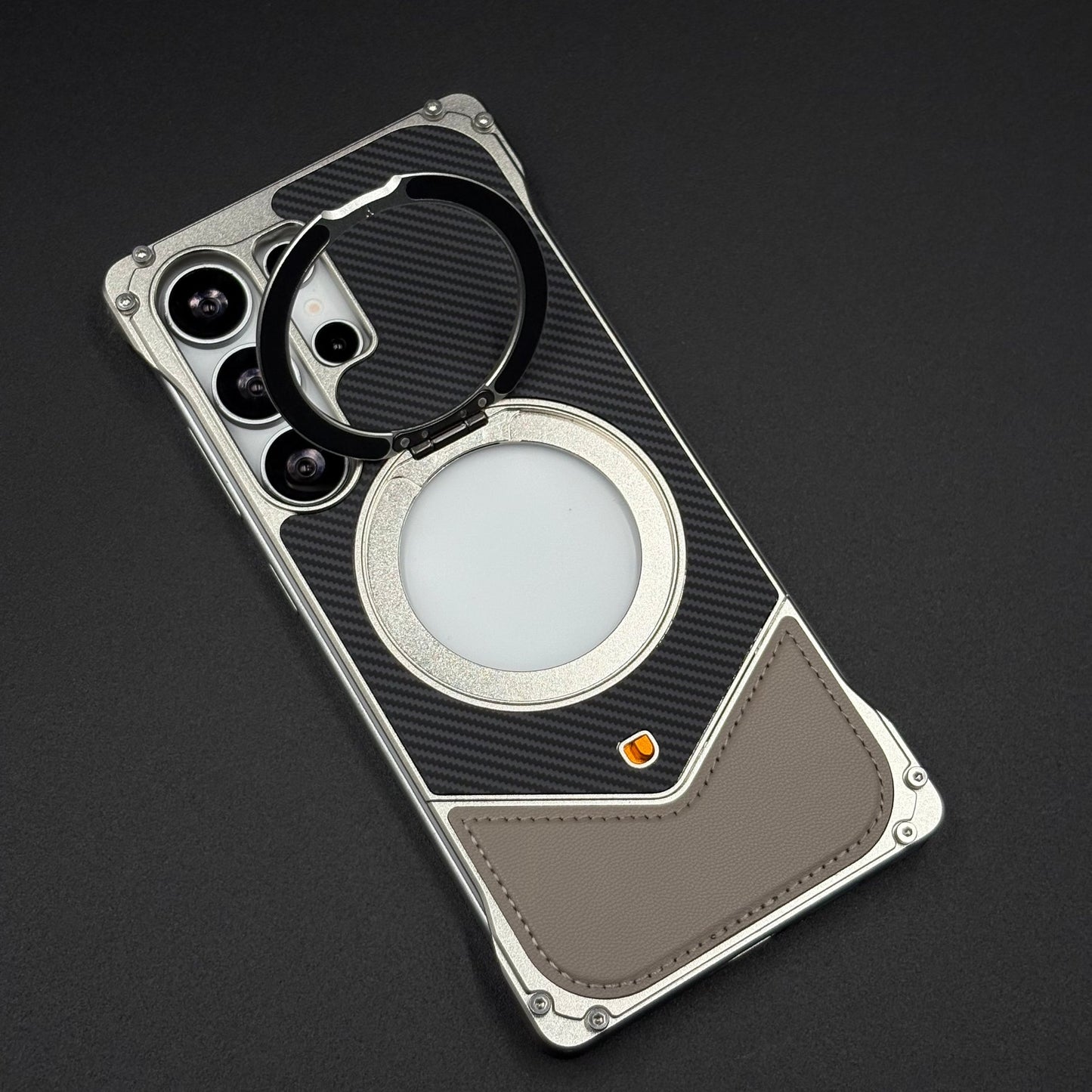 Frameless Carbon Fiber Bumper Case for Samsung Galaxy S25 Ultra | 360° Rotating Magsafe Stand | Rugged Magnetic Protection