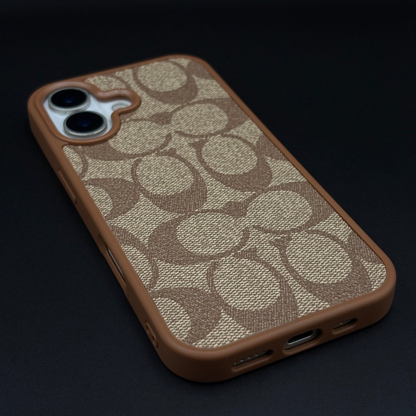CC Pattern PU Leather Side Silicone Case for iPhone 17 | Monogram Soft Touch Protection