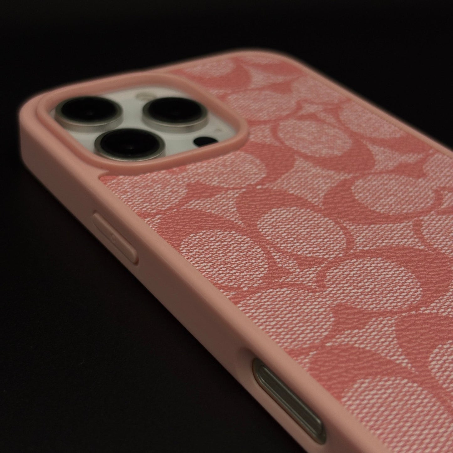 CC Pattern PU Leather Side Silicone Case for iPhone 16 Pro Max | Monogram Soft Touch Protection