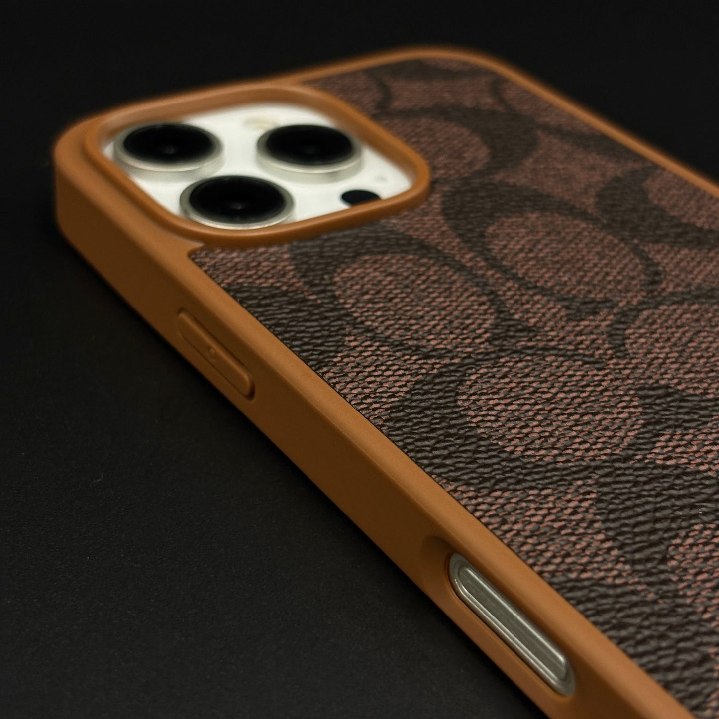 CC Pattern PU Leather Side Silicone Case for iPhone 16 Pro Max | Monogram Soft Touch Protection