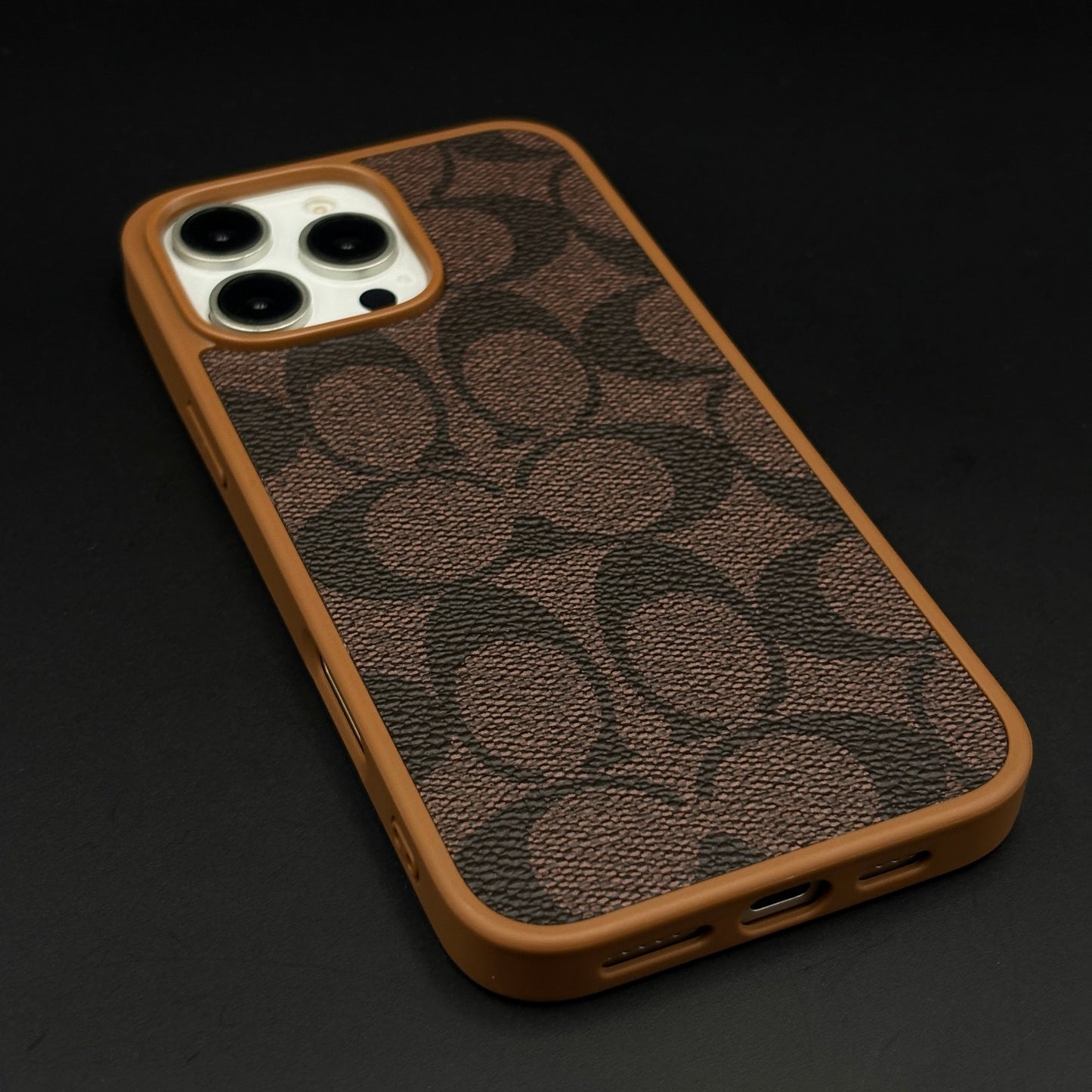 CC Pattern PU Leather Side Silicone Case for iPhone 16 Pro Max | Monogram Soft Touch Protection