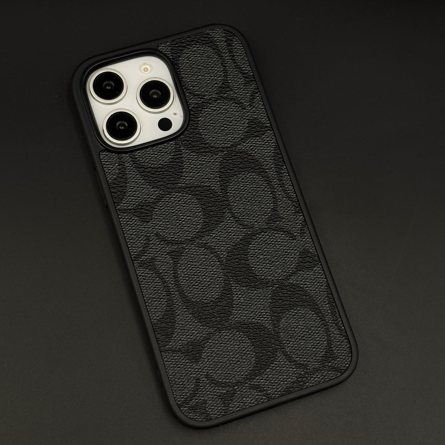 CC Pattern PU Leather Side Silicone Case for iPhone 16 Pro Max | Monogram Soft Touch Protection
