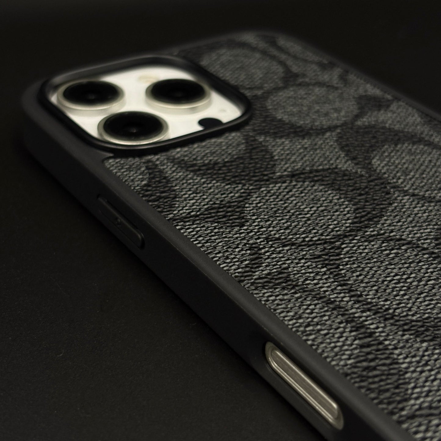 CC Pattern PU Leather Side Silicone Case for iPhone 16 Pro Max | Monogram Soft Touch Protection