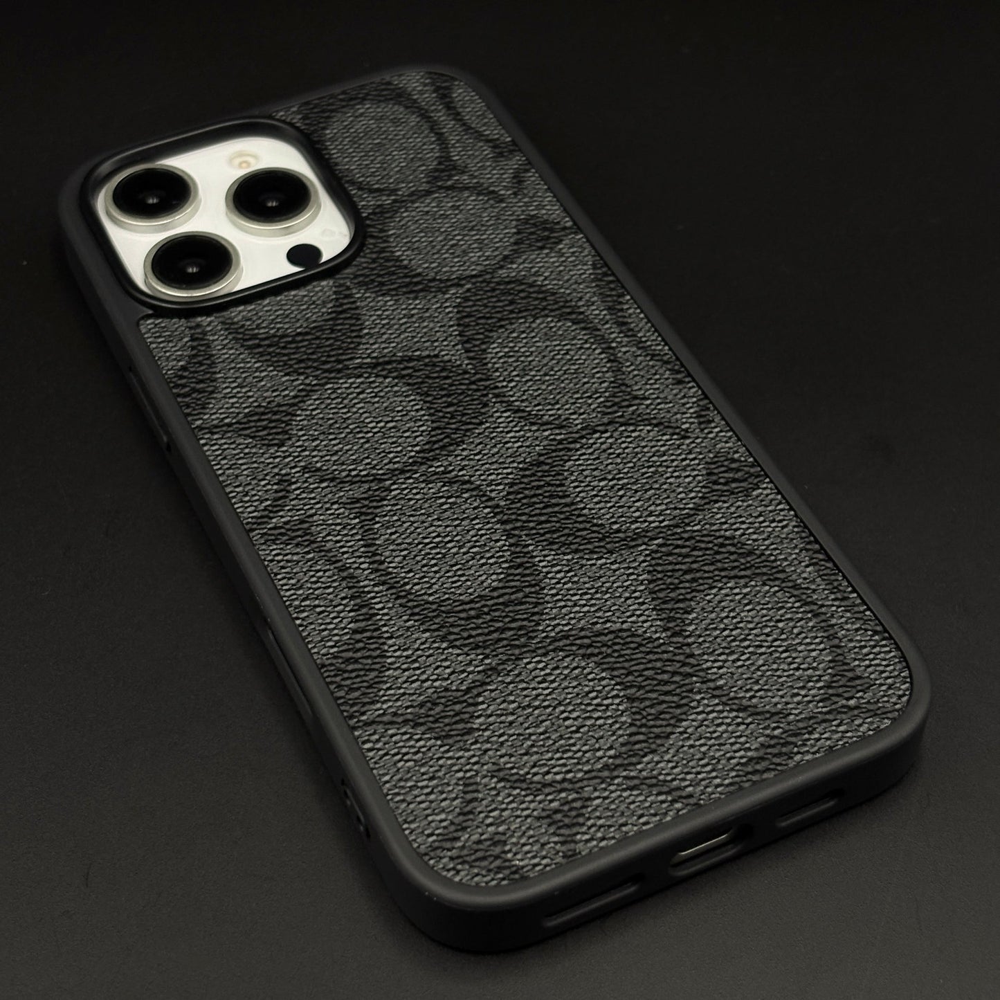 CC Pattern PU Leather Side Silicone Case for iPhone 16 Pro Max | Monogram Soft Touch Protection