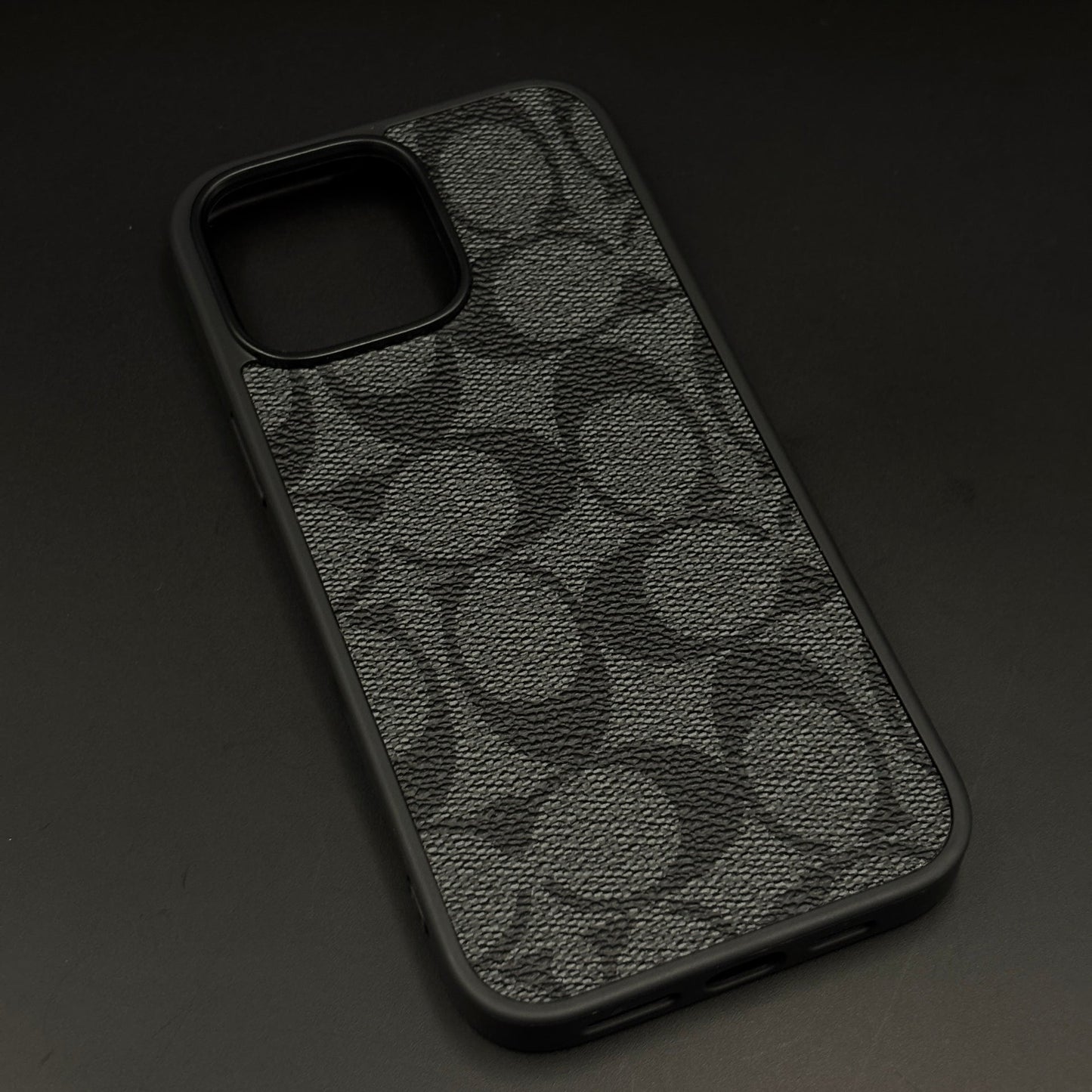 CC Pattern PU Leather Side Silicone Case for iPhone 16 Pro Max | Monogram Soft Touch Protection
