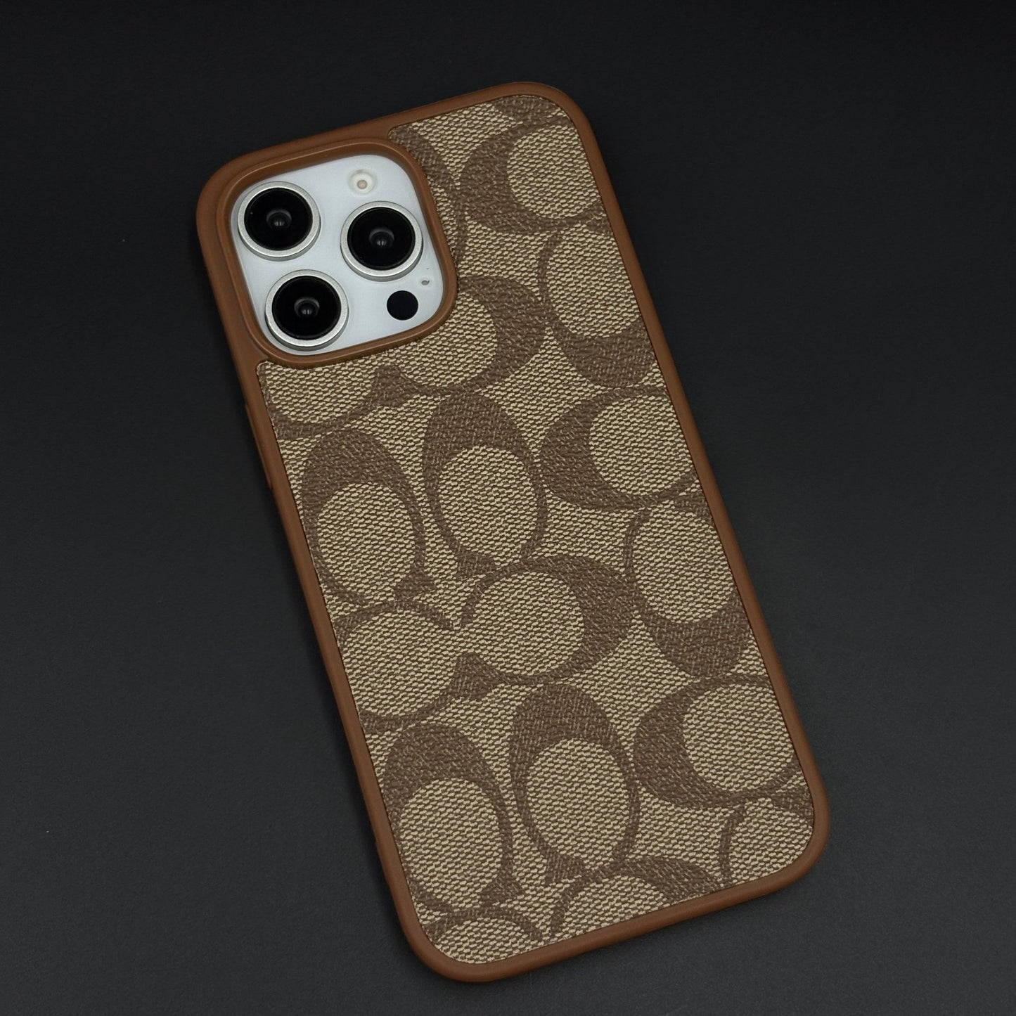 CC Pattern PU Leather Side Silicone Case for iPhone 16 Pro Max | Monogram Soft Touch Protection