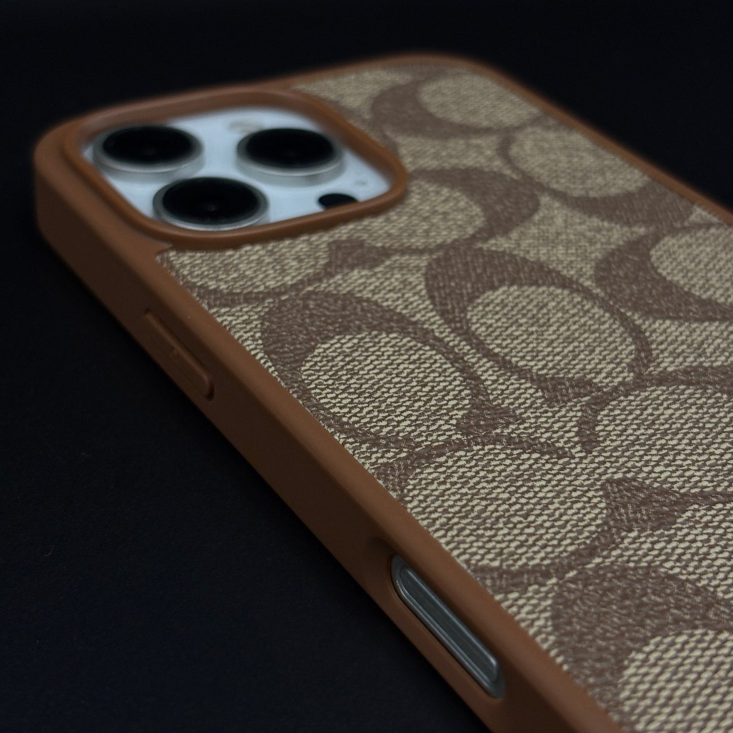 CC Pattern PU Leather Side Silicone Case for iPhone 16 Pro Max | Monogram Soft Touch Protection