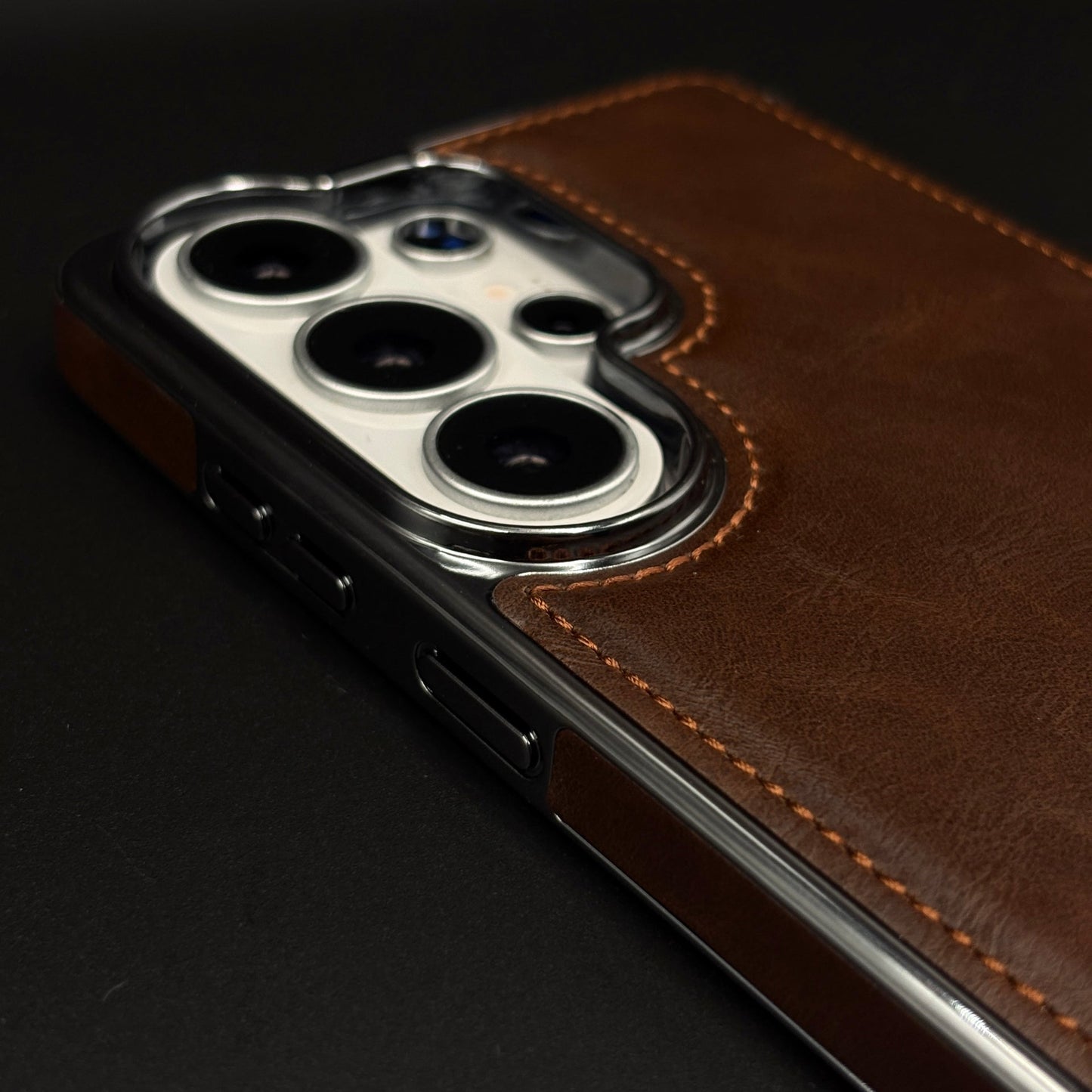 Stitch Leather Mobile Case Cover for Samsung Galaxy S26 Ultra | Chrome Trim Luxury