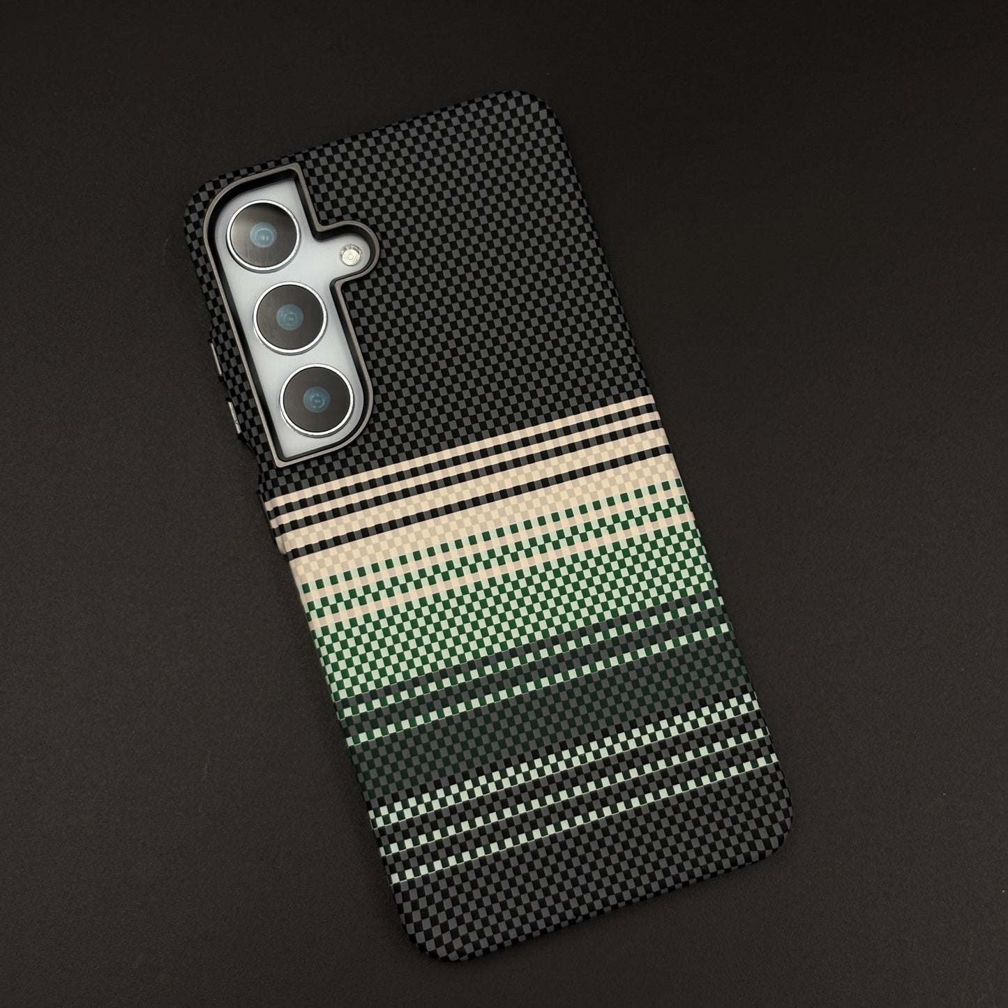 Mint Striped Premium Mobile Case Cover for Samsung Galaxy S24 | S25 | Rare Aramid Texture Finish | Real Carbon Fibre Feel | Hidden MagSafe