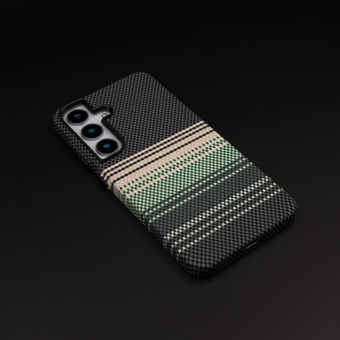 Mint Striped Premium Mobile Case Cover for Samsung Galaxy S24 | S25 | Rare Aramid Texture Finish | Real Carbon Fibre Feel | Hidden MagSafe